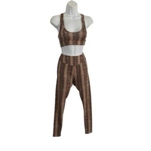 Pretty Little Thing Activewear Set Size 2 Leggings + Crop Top Brown Snakeskin